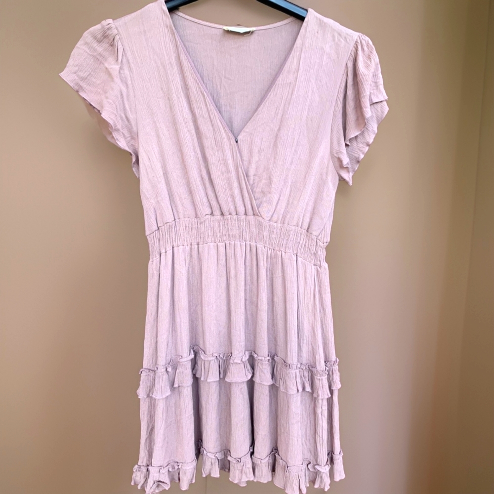 PINK RUFFLED V NECK SUN DRESS ALTAR'D STATE SIZE SMALL